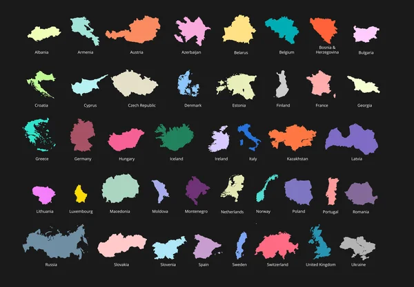 Mappa politica colorata dei paesi europei con strati chiaramente etichettati e separati. Illustrazione vettoriale . — Vettoriale Stock