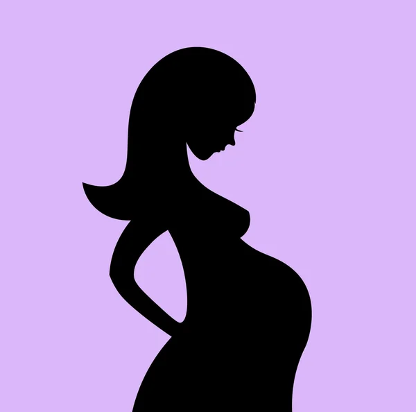 Silhouet van zwangere vrouw op een grijze achtergrond. Vectorillustratie. — Stockvector