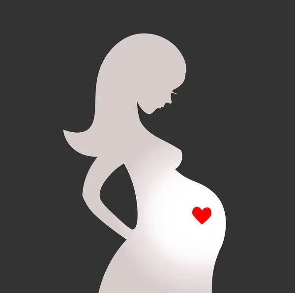 Silhouet van zwangere vrouw op een grijze achtergrond. Vectorillustratie. — Stockvector