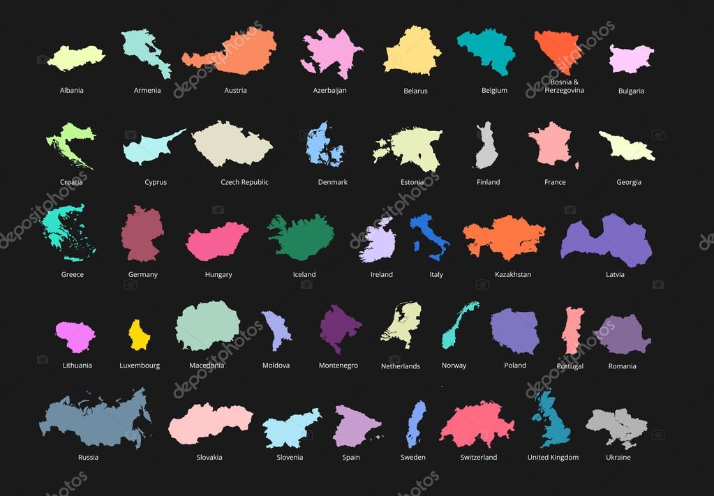Colorful European countries political map with clearly labeled