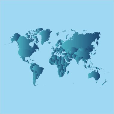 Dünya Haritası ülkeler renkli. Vektör çizim.