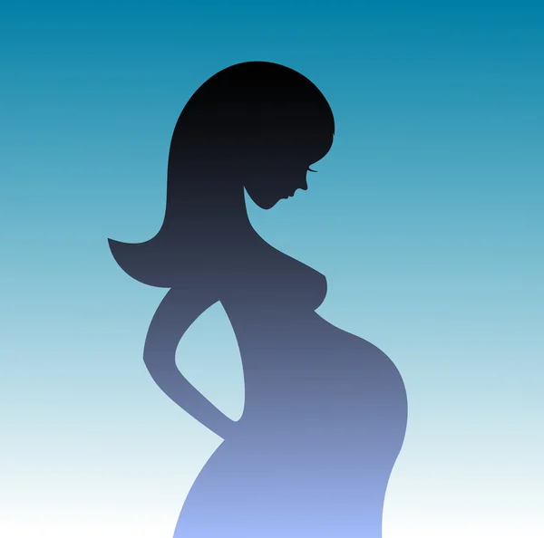 Silhouet van zwangere vrouw op een grijze achtergrond. Vectorillustratie. — Stockvector