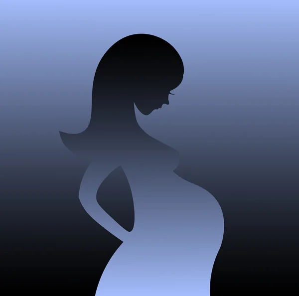 Silhouet van zwangere vrouw op een grijze achtergrond. Vectorillustratie. — Stockvector