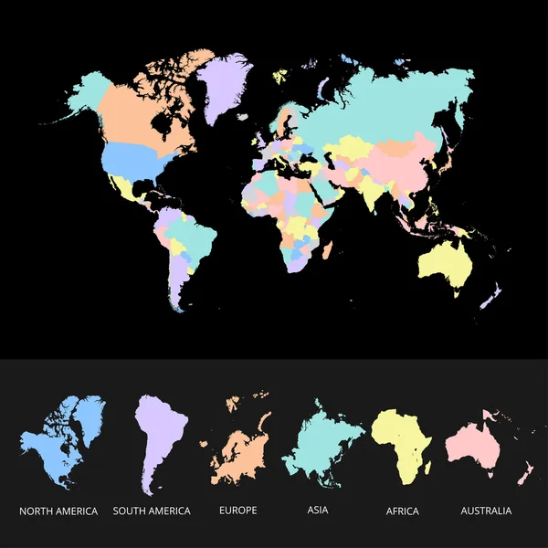 世界地図の国がカラフルです。ベクトル図. — ストックベクタ