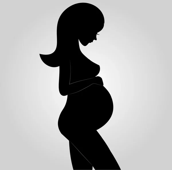 Silhouet van zwangere vrouw op een grijze achtergrond. Vectorillustratie. — Stockvector