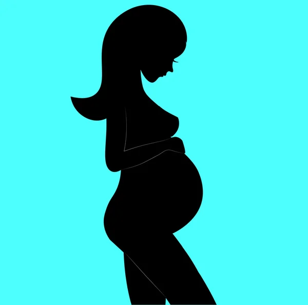 Silhuett av gravid kvinna på grå bakgrund. Vektor illustration. — Stock vektor