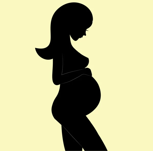 Silhouette of pregnant woman on gray background. Vector illustration. — Stock Vector