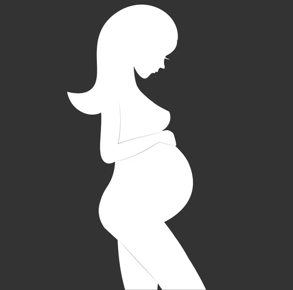 Silhouet van zwangere vrouw op een grijze achtergrond. Vectorillustratie. — Stockvector