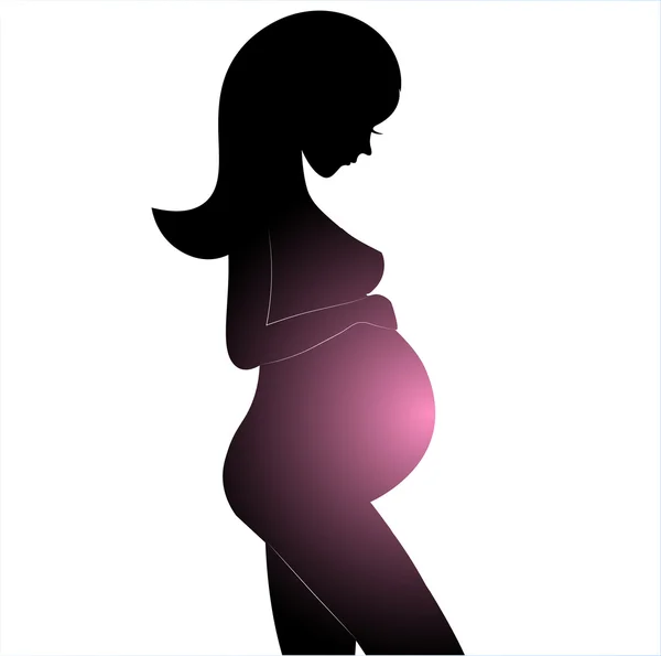Silhueta de mulher grávida em fundo cinza. Ilustração vetorial . —  Vetores de Stock