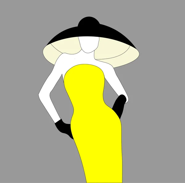 Silhouette vettoriale di bella donna riccia in un cappello vintage . — Vettoriale Stock