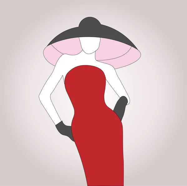Векторный силуэт красивой кудрявой женщины в винтажной шляпе . — стоковый вектор