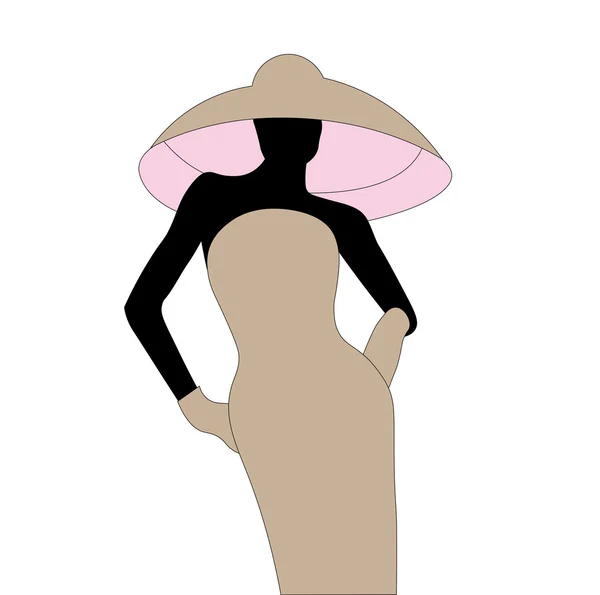 Silhouette vettoriale di bella donna riccia in un cappello vintage . — Vettoriale Stock