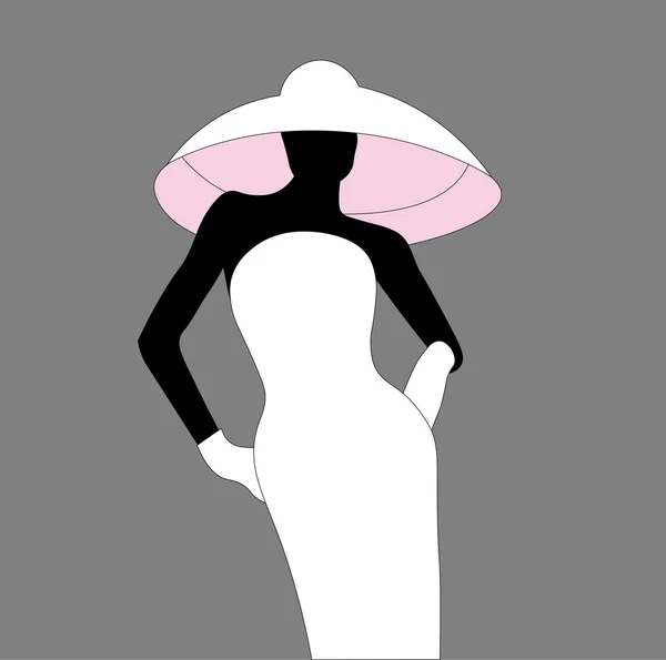 Векторный силуэт красивой кудрявой женщины в винтажной шляпе . — стоковый вектор