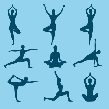 Yoga Positions. Silhouettes icons set. Vector illustration clipart