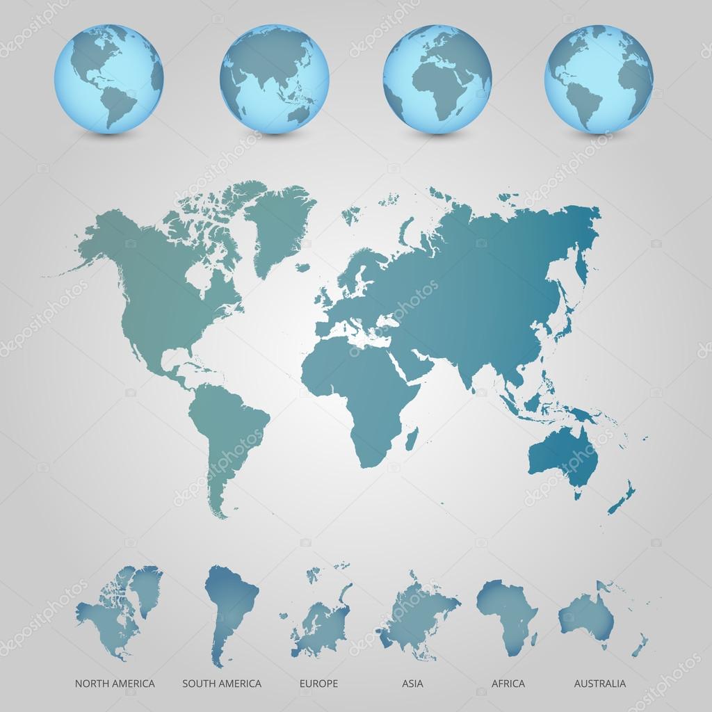 world map with globes detailed editable vector illustration world map editable