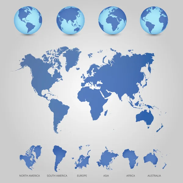 地球儀と世界地図の詳細編集可能。ベクトル図. — ストックベクタ