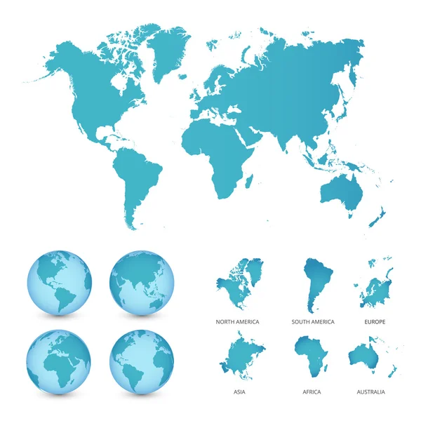 Mapa do Mundo com Globos detalhado editável. Ilustração vetorial . —  Vetores de Stock
