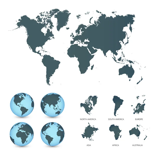 Mapa del mundo con globos editables detallados. Ilustración vectorial . — Archivo Imágenes Vectoriales