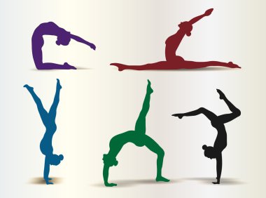 Yoga pozisyonları. Siluetleri Icons set. Vektör çizim