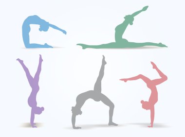 Yoga pozisyonları. Siluetleri Icons set. Vektör çizim