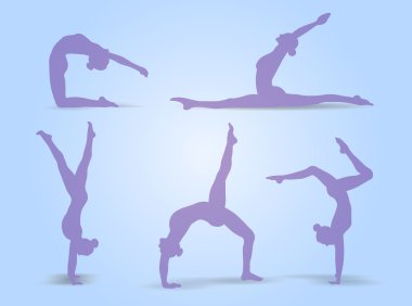 Yoga pozisyonları. Siluetleri Icons set. Vektör çizim