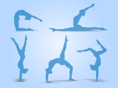 Yoga pozisyonları. Siluetleri Icons set. Vektör çizim