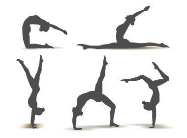 Yoga pozisyonları. Siluetleri Icons set. Vektör çizim