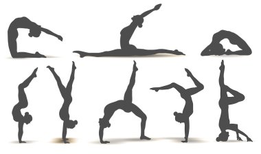 Yoga pozisyonları. Siluetleri Icons set. Vektör çizim