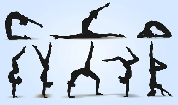 Yoga posities. Silhouetten pictogrammen instellen. Vectorillustratie — Stockvector