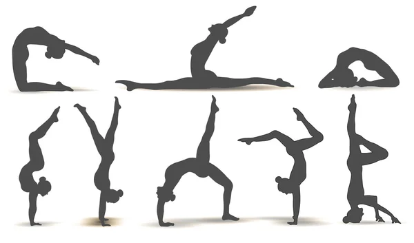 Yoga pozisyonları. Siluetleri Icons set. Vektör çizim