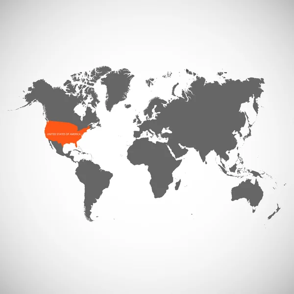 Παγκόσμιος Χάρτης με σήμανση χώρας. ΗΠΑ. Vector εικονογράφηση. — Διανυσματικό Αρχείο