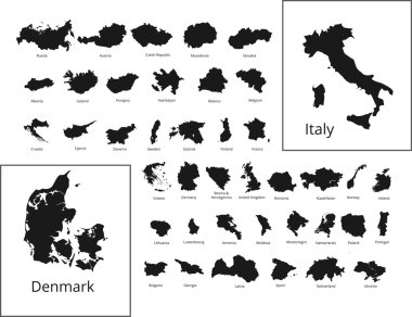 Renkli Avrupa ülkelerinin siyasi harita açıkça etiketlenmiş, ayrı katmanları ile. Vektör çizim.