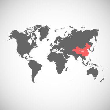 Dünya harita işaretli ülke ile. Çin. Vektör çizim.