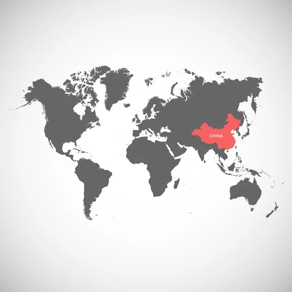 Παγκόσμιος Χάρτης με σήμανση χώρας. Κίνα. Vector εικονογράφηση. — Διανυσματικό Αρχείο