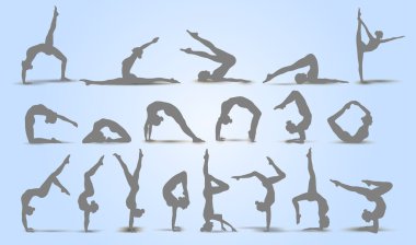 Yoga Positions. Silhouettes icons set. Vector illustration clipart