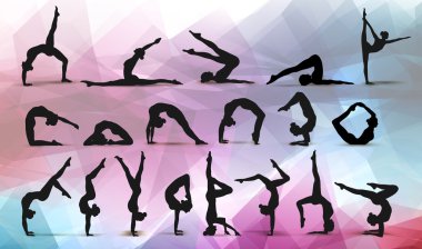 Yoga pozisyonları. Siluet simge. Vektör çizim