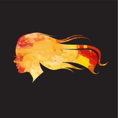 Güzel saçlı kadının siluet vektör çizim