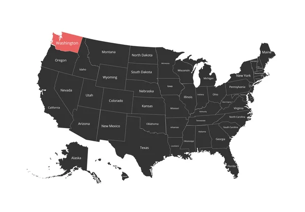 Karta över Usa. Bild med urklippsbana och namnet på stater. Statlig mark. Vektor illustration. — Stock vektor