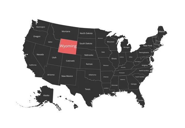 Karta över Usa. Bild med urklippsbana och namnet på stater. Statlig mark. Vektor illustration. — Stock vektor