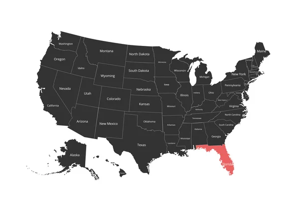 Mapa de Estados Unidos. Imagen con ruta de recorte y nombre de los estados. Marca estatal. Ilustración vectorial . — Vector de stock