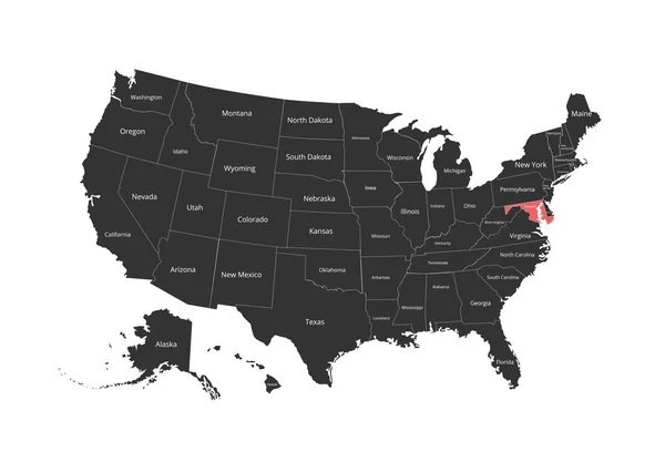 Mapa de Estados Unidos. Imagen con ruta de recorte y nombre de los estados. Marca estatal. Ilustración vectorial . — Vector de stock