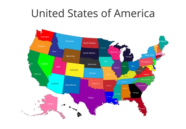 Карта США. Зображення із відсічним контуром та ім'я держав. Державна Марк Векторні ілюстрації. — стоковий вектор