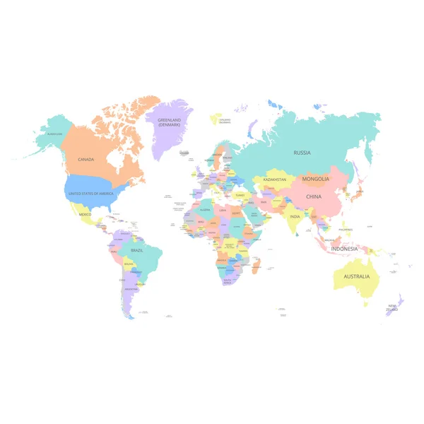 Dünya harita ülke adları ile. Vektör çizim.