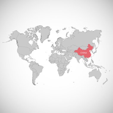 Dünya harita işareti ülke ile. Çin. Vektör çizim.