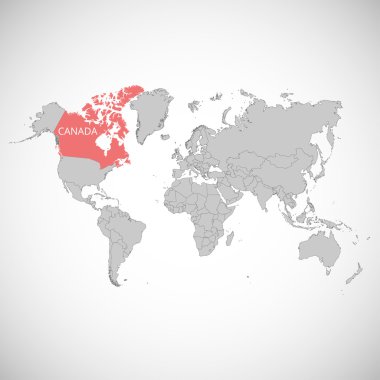 Dünya harita işareti ülke ile. Kanada. Vektör çizim.