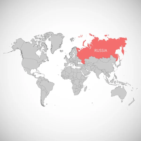 Mappa del mondo con il marchio del paese. Russia. Illustrazione vettoriale . — Vettoriale Stock