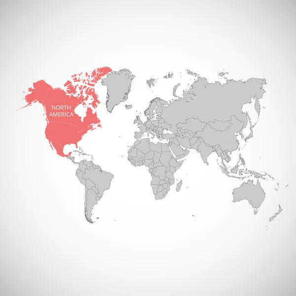 Mapa del mundo con la marca del país. América del Norte. Ilustración vectorial . — Vector de stock