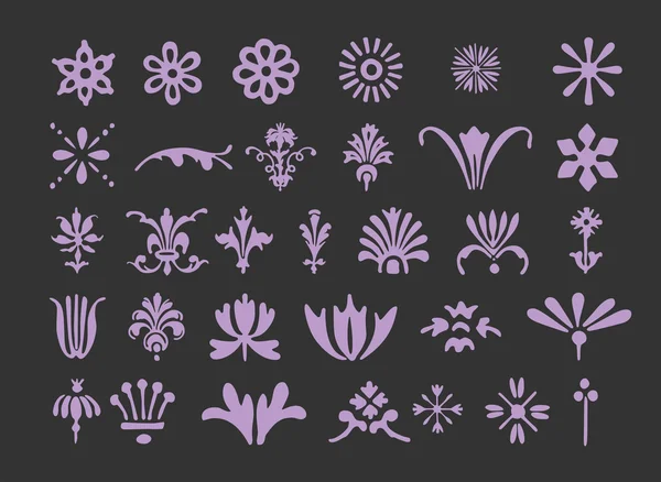 Different Ornaments Set Isolated on black Background — Wektor stockowy