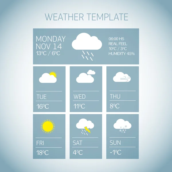 Modello meteo. Le icone meteo sono impostate. Illustrazione vettoriale . — Vettoriale Stock