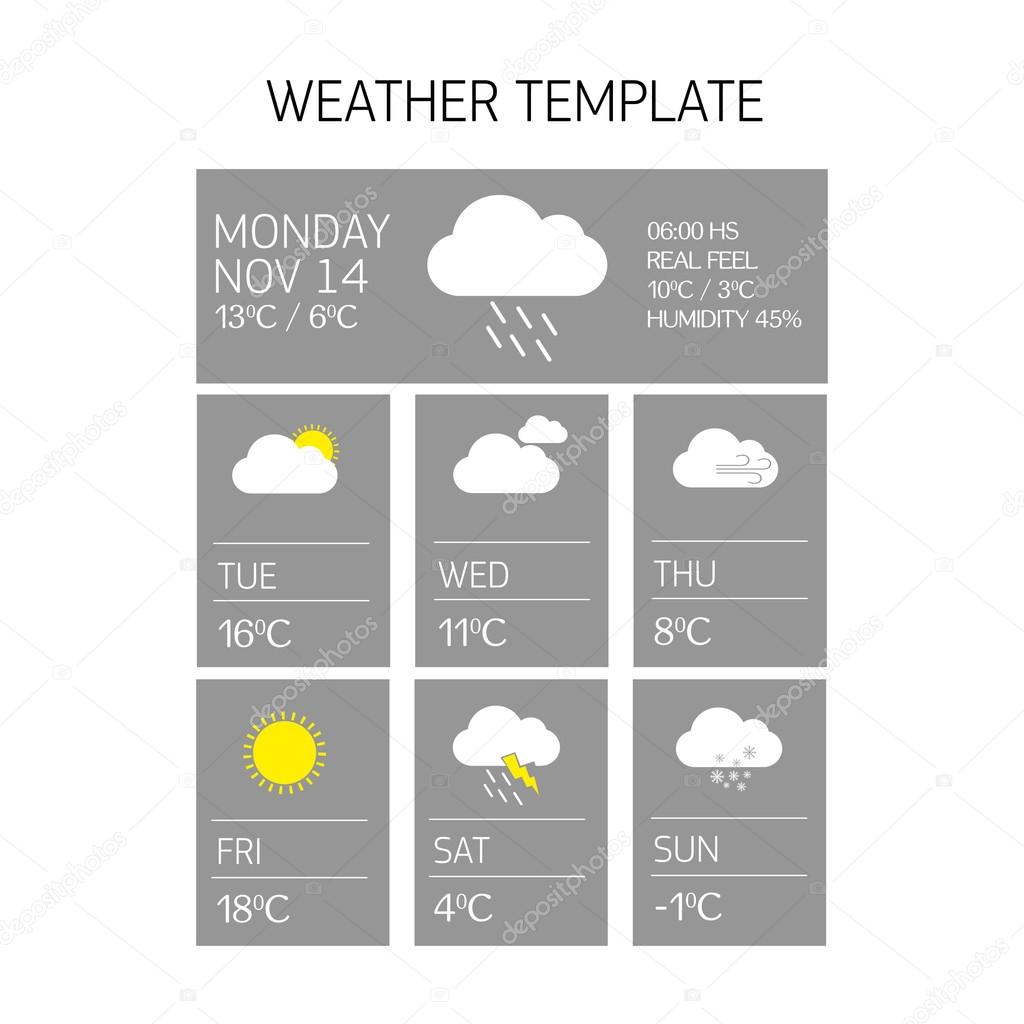 Weather template. Weather icons set. Vector illustration.